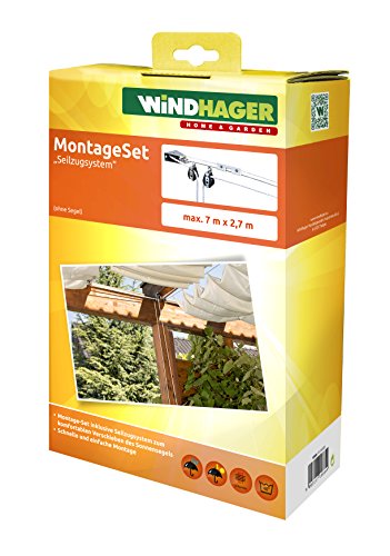 Windhager Set de Montaje polipasto” Sistema de tracción por Cuerda Conjunto Completo para tensar y Mover toldos y marquesinas 10884, canoso