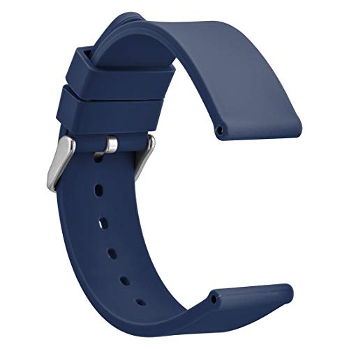 WOCCI 20mm Correa de Reloj de Silicona con Hebilla Plateada, Banda de Repuesto de Goma Suave (Azul Oscuro)