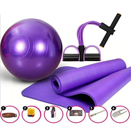 XGYUII Juego de Yoga Kit de 3 Piezas para Principiantes Bundle Esterilla Antideslizante Esencial para Ejercicios de Yoga 65 cm Dispositivo Pelota de Yoga Pilates,Purple