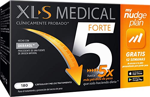 XLS Medical Forte 5 Nudge | Captagrasas | Pierde hasta 5 veces más peso que solo haciendo dieta | Perder Peso | Origen Natural 100% Vegano | 180 Cápsulas, 1 mes