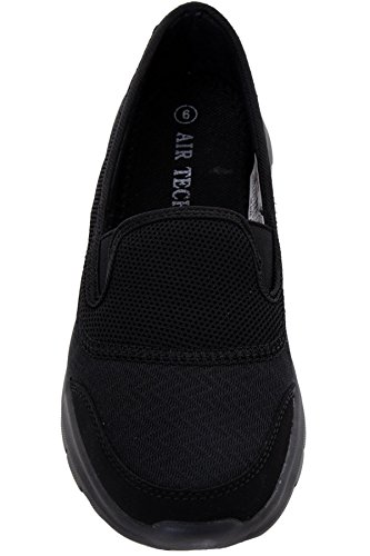 Zafiro Boutique Mujer Plano Deporte Gimnasio Ligero Zapatillas Cómodo Sin Cordones Zapatos para Andar Zapatillas - Negro, 4 UK/37 EU