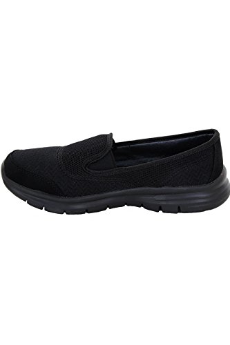 Zafiro Boutique Mujer Plano Deporte Gimnasio Ligero Zapatillas Cómodo Sin Cordones Zapatos para Andar Zapatillas - Negro, 4 UK/37 EU