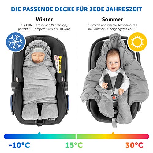 Zamboo Manta envolvente bebé con pies, capucha y bolsa - Primavera - Otoño/Arrullo para sillas Grupo 0+(se adapta a Maxi-Cosi/Cybex/Römer) y cochecitos - Gris