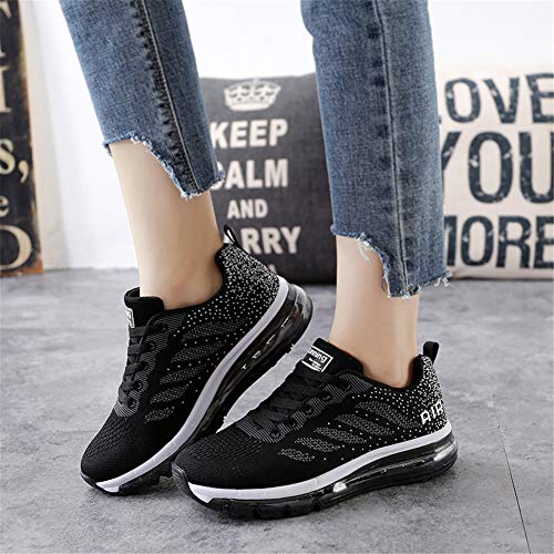 Zapatillas de Deportes Hombre Mujer Zapatos Deportivos Aire Libre para Correr Calzado Sneakers Gimnasio Casual(833-BK42)