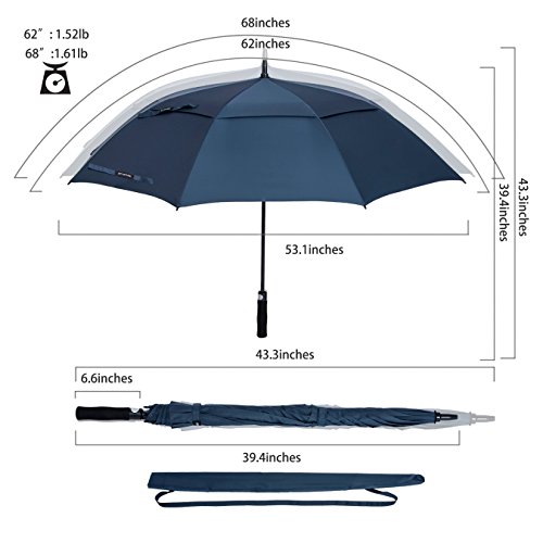 ZOMAKE Paraguas Grande Antiviento, Automático Paraguas de Golf con Doble Cubierta para Mujer Hombre(Azul)
