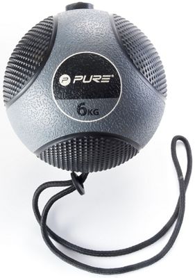 Pure2Improve Medicine Ball with Rope (6kg) - Gris - Negro, Gris - Negro