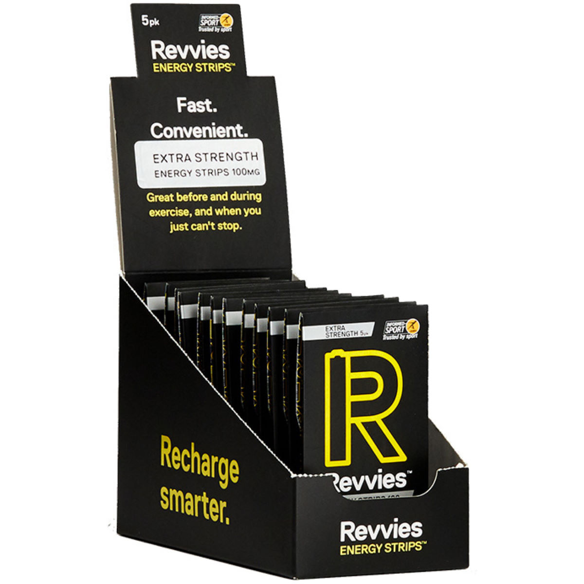 Revvies Extra Strength Energy Strips (12 x 5 Pack) - Cafeína en comprimidos