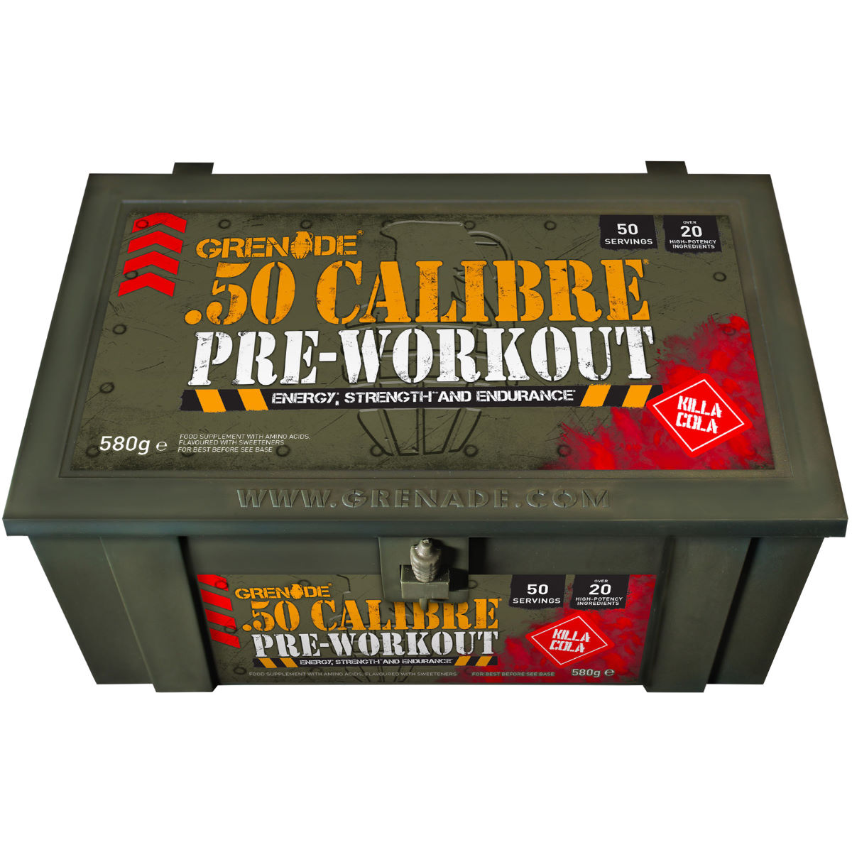 Suplemento de preentrenamiento Grenade 50 Calibre Ammo Box (580 g) - Creatina en comprimidos