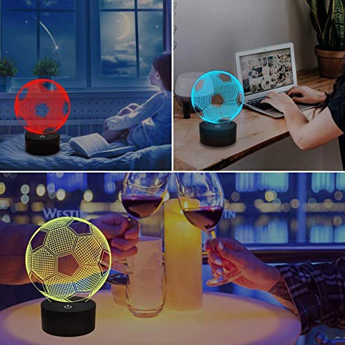3D Ilusión óptica Lámpara LED Luz de noche Deco LED Lámpara 7 colores de control remoto con Acrílico Plano & ABS Base & Cargador usb (fútbol)