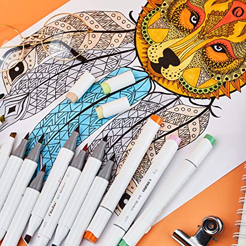 48 rotuladores artísticos de colores con doble punta de Ohuhu. Rotuladores para niños, artistas, estudiantes de dibujo, ideales para dibujar, colorear, caligrafía, subrayar o hacer ilustraciones