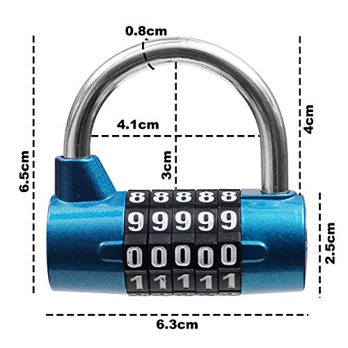 5 dígitos Candado combinación (paquete de 2) - Cerradura seguridad servicio pesado (6.3 x 6.5cm) para portones, bicicletas, maletas, mochilas, cercas y contenedores - Fácil operar y reiniciable