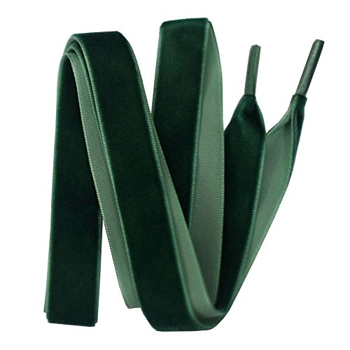 AchidistviQ - Cordones de cinta de terciopelo plano para zapato de señora: zapatos para caminar, pasear, bailar,cordones de cuero de imitación. verde oscuro