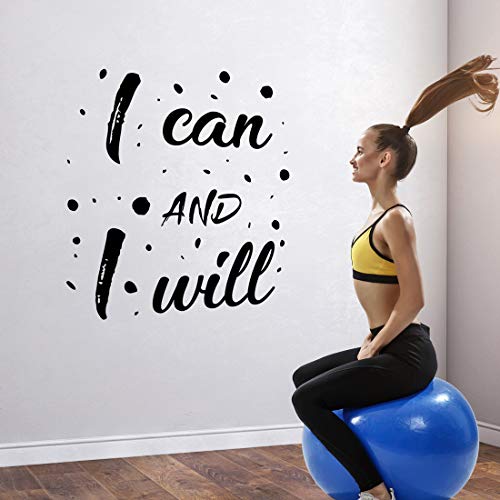 Adhesivo de pared con texto en inglés"I can I will motivational Home Gym Wall Art Decoración para el hogar, póster inspirador, póster de entrenamiento, decoración positiva del hogar, plantillas