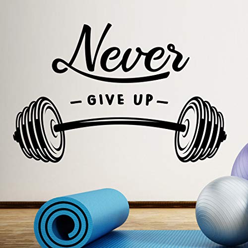Adhesivo decorativo para pared con texto en inglés "Never Give up Barbell" para gimnasio en casa, fitness, entrenamiento motivacional, para colgar pesas, para hacer ejercicio, con palabras extraíble