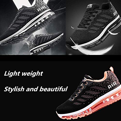 Air Zapatillas de Running para Hombre Mujer Zapatos para Correr y Asfalto Aire Libre y Deportes Calzado Unisexo Black Orange 38