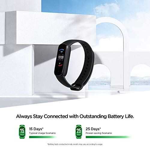 Amazfit Banda 5 Rastreador de ejercicios con Alexa incorporada Duración de la batería de 15 días Oxigeno en sangre Ritmo cardiaco Monitoreo del sueño Seguimiento de la salud de la mujer Pantalla
