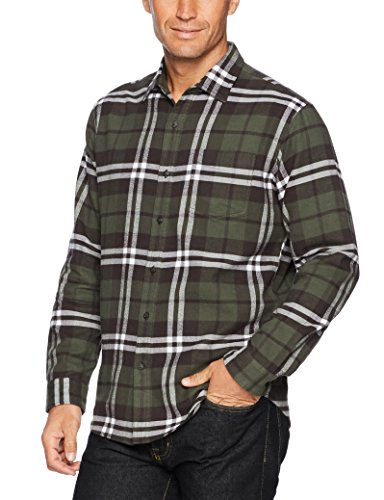 Amazon Essentials - Camisa de franela a cuadros de manga larga y ajuste regular para hombre, Verde (Olive Plaid), US S (EU S)