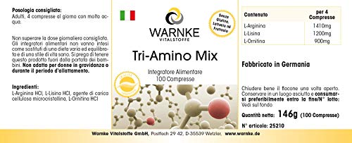 Amino Acids Complex Tri Amino Mix – Complejo de aminoácidos – L-Arginina + Lisina + Ornitina – Altamente dosificado – 100 comprimidos