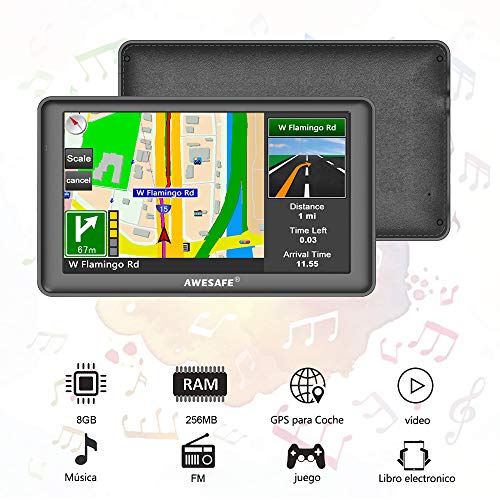 AWESAFE GPS para Coche de 7 Pulgadas Pantalla con Bluetooth, Negro
