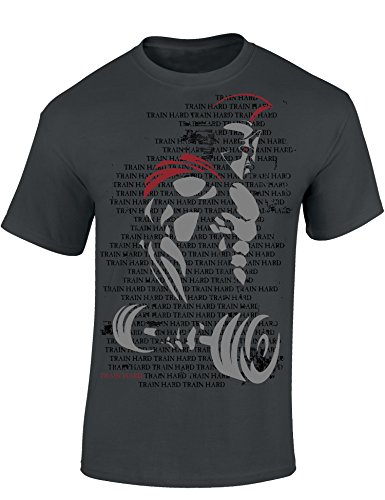 Baddery Camiseta: Train Hard Spartan/Bodybuilding/Fisico-Culturismo/Gimnasio/Gym/Músculo/Trabajo/T-Shirt Unisex/Regalo para Culturista (XL)