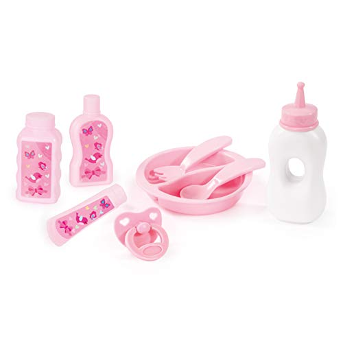 Bayer Design- Accesorios para muñecos bebé, 11 en 1, Kit Cuna de viaj, Saco de Dormir, Bolsa Bandolera y Productos de Cuidado, Color gris, rosa con hada (61766AB) , color/modelo surtido
