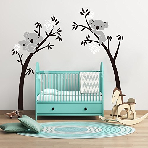 Bdecoll Vinilos decorativos/Árbol de 3 Koalas adhesivos vinilo de niños/habitación Guardería infantil Bebé decoración (negro)