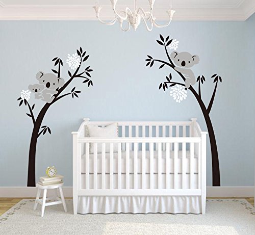 Bdecoll Vinilos decorativos/Árbol de 3 Koalas adhesivos vinilo de niños/habitación Guardería infantil Bebé decoración (negro)