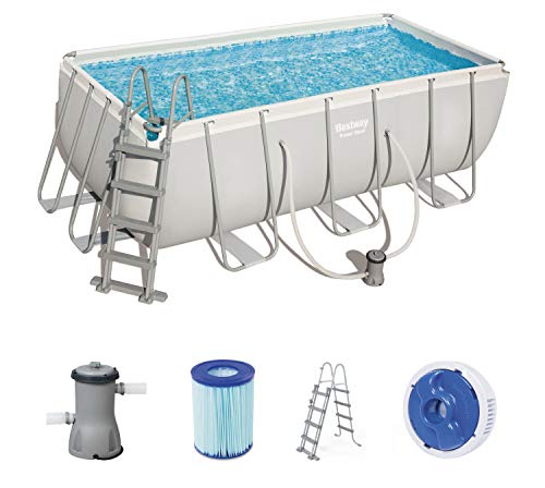 Bestway Power Steel Juego de piscinas de marco de acero con bomba de filtro y accesorios, rectangulares, 8124 litros, gris, 412x201x122 cm