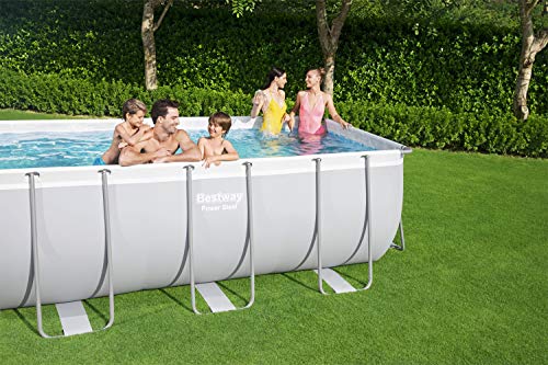 Bestway Power Steel Juego de piscinas de marco de acero con bomba de filtro y accesorios, rectangulares, 8124 litros, gris, 412x201x122 cm