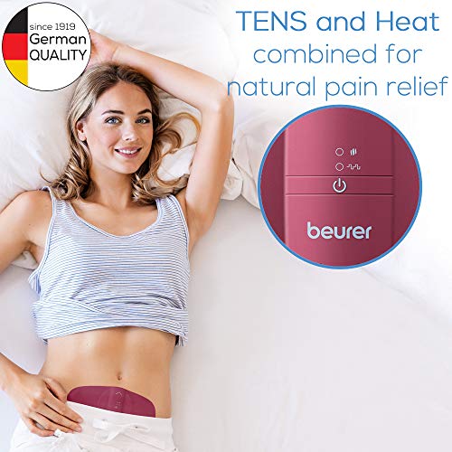 Beurer EM50 - Aparato para el alivio menstrual, electroestimulación Tens y función calor, alivio dolor menstrual y endometriosis, 15 niveles intensidad, color rosa