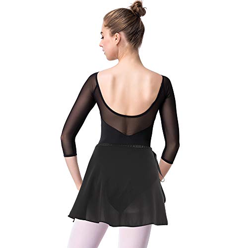 Bezioner Maillot de Danza Gimnasia Leotardo Clásico Ballet Vestido para Niñas Mujer Negro con Falda,S=145-150 cm