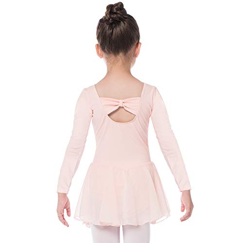 Bezioner Vestido de Ballet Maillot de Danza Gimnasia Leotardo Algodón Body Clásico para Niña (110 (100-110cm,4-5 años), Rosa Manga Larga)