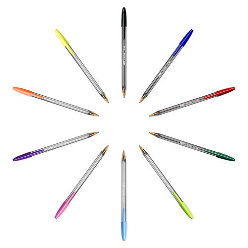 BIC Cristal Multicolour Bolígrafos Punta Ancha (1,6 mm) – Colores Surtidos, Blíster de 10 Unidades, ideal para dibujos y anotaciones