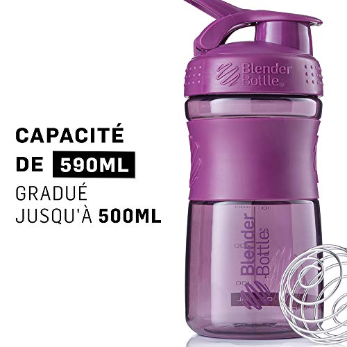 BlenderBottle Sportmixer Botella de agua | Botella mezcladora de batidos de proteínas | con batidor Blenderball | libre de BPA | Tritan| 590ml - plum
