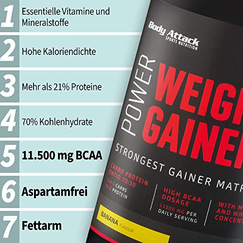 Body Attack Power Weight Gainer (aumento de peso), galletas y crema, 4,75 kg, 100% desarollo masa, carbohidrato- proteína en polvo para el aumento muscular con proteína de suero, ideal para Hardgainer
