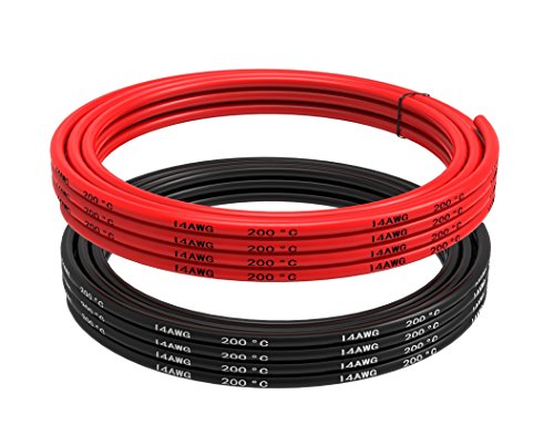 Cable Eléctrico 14 AWG cable de alambre de gancho de alambre de silicona de calibre 14 [3 m negro y 3 m rojo] suave y Flexible 400 hilos de alambre de cobre estañado alta resistencia a la temperatura