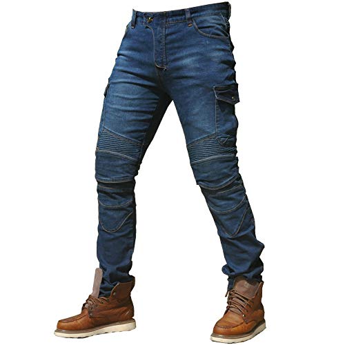 CBBI-WCCI Hombre Motocicleta Pantalones Moto Jeans con Protección Motorcycle Biker Pants (Azul, M=33" (85cm Waist))