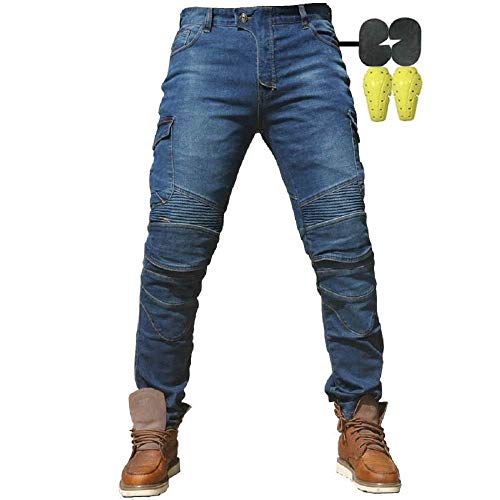CBBI-WCCI Hombre Motocicleta Pantalones Moto Jeans con Protección Motorcycle Biker Pants (Azul, M=33" (85cm Waist))