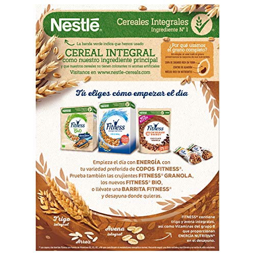 Cereales NESTLÉ Fitness con chocolate con leche - Copos de trigo integral, arroz y avena integral tostados - 1 paquete de cereales de 375g