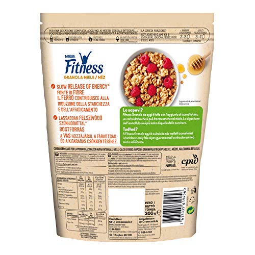 Cereales NESTLÉ Fitness granola - Copos de avena integral y trigo con miel - Paquete de 300g