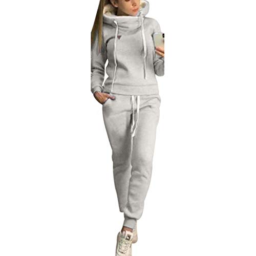 Chándal de 2 piezas para mujer, con manga larga, forro cálido, sudadera con capucha y pantalón deportivo de running, S-5XL gris L