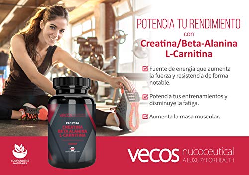 CREATINA + BETA ALANINA + L-CARNITINA - preentreno para potenciar el desarrollo muscular, la resistencia y la fuerza - 200 cápsulas APTO VEGANOS