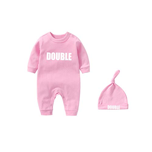 Culbutomind - Body de bebé para gemelos, doble problema, lindo atuendo con sombrero, pijama para recién nacido, ropa para gemelos Rosa Rosa Bt 2 mes