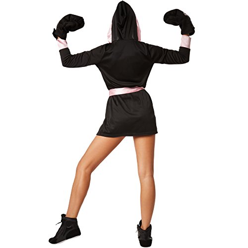 dressforfun Disfraz para mujer Boxeadora | Disfraz de boxeador con pantalón corto, top, abrigo con capucha, cinturón y guantes de boxeo (S | rosa | no. 301824)