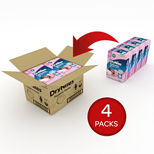 DryNites - Braguitas absorbentes para niña - 4 - 7 años (17-30 kg), 4 paquetes x 16 uds (64 unidades)