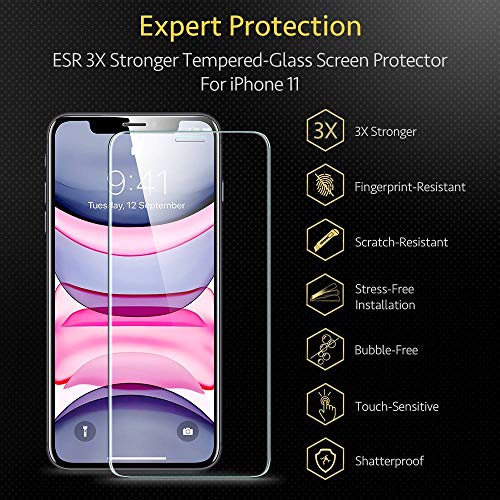 ESR Protector de Pantalla para iPhone 11/iPhone XR, [2 Unidades] Protector de Cristal Templado Premium para iPhone 11, [Marco de Instalación Fácil] Vidrio Templado para iPhone de 6,1” (2019)
