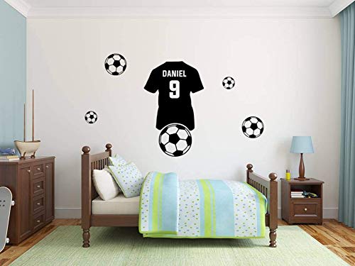 Etiqueta de la pared personalizada Nombre del niño y camiseta de fútbol Etiqueta de la pared de fútbol con el nombre de un niño Etiqueta de la pared Decoración moderna