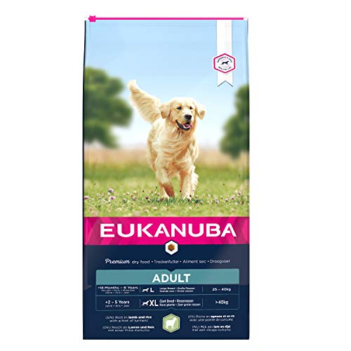 Eukanuba Alimento seco para perros adultos de razas grandes, rico en cordero y arroz, 12 kg