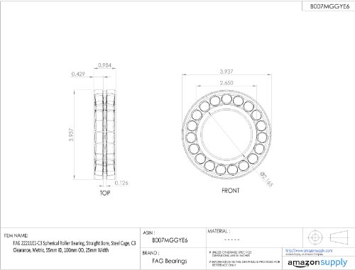 FAG 22211E1-C3 Rodamiento de rodillos esféricos, orificio recto, jaula de acero, distancia C3, métrico, 55 mm ID, 100 mm OD, 25 mm de ancho