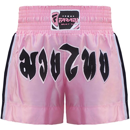 Farabi Muay Thai Shorts Kickboxing Pink Boxing Trunks Kids to Adult (M)